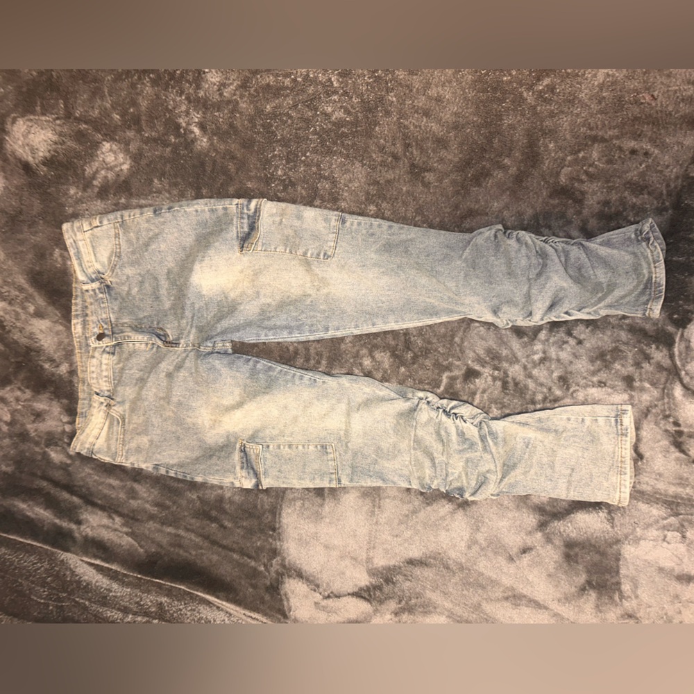 Stacked Denim Cargo Pants – Trendy & Functional